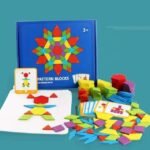 لعبة مكعبات الأنماط التعليمية مونتيسوري (155 قطعة) – ​أحجية الأشكال الهندسية (Pattern Blocks)