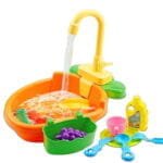 ⁦لعبة حوض غسيل الأطباق والخضروات والفواكه للأطفال vegetable electric sink toy مع صنبور مياه كهربائي وأدوات مطبخ محاكاة - حوض المطبخ التعليمي للأطفال⁩ - الصورة ⁦5⁩