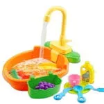 ⁦لعبة حوض غسيل الأطباق والخضروات والفواكه للأطفال vegetable electric sink toy مع صنبور مياه كهربائي وأدوات مطبخ محاكاة - حوض المطبخ التعليمي للأطفال⁩ - الصورة ⁦5⁩
