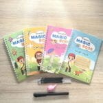 مجموعة Magic Book التعليمية – 4 كراسات كتابة سحرية قابلة للمسح لتعليم الحروف والأرقام والرياضيات