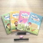 مجموعة Magic Book التعليمية – 4 كراسات كتابة سحرية قابلة للمسح لتعليم الحروف والأرقام والرياضيات