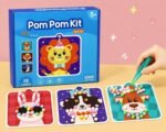 مجموعة أشغال يدوية للأطفال بكرات البوم بوم - 18 لوحة حيوانات مع ملقط DIY Pom Pom Craft Kit | لعبة تعليمية لتنمية المهارات هدية تعليمية بدون فوضى لسن 4-8 سنوات - الصورة 7