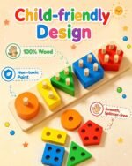 ⁦لعبة فرز وتطابق الأشكال الهندسية الخشبية للأطفال Wooden Geometric Shape Sorter / Stacking Toy - لعبة تعليمية خشبية لتنمية المهارات ومبدأ المنتسوري⁩ - الصورة ⁦3⁩