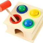 لعبة صندوق دق الكرات الخشبية بالشاكوش للأطفال wooden hammer ball box toy  لعبة تعليمية لتنمية المهارات الحركية والمنتسوري