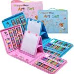 طقم ألوان وحقيبة رسم للأطفال 208 قطعة مع حامل رسم - Super Mega Art Set لتنمية المهارات والإبداع