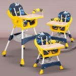 كرسي طعام للأطفال مرتفع وقابل للتعديل مع صينية وعجلات - Baybee High Chair كرسي إطعام أطفال 2 في 1 قابل للتحويل مع حزام أمان وسلة تخزين سفليّة adjustable high chair with wheels