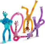 ألعاب بوب تيوب زرافة مرنة للأطفال مع أكواب شفط - مجموعة حسية (4 قطع) Pop tubes giraffe - الصورة 2