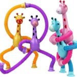 ألعاب بوب تيوب زرافة مرنة للأطفال مع أكواب شفط - مجموعة حسية (4 قطع) Pop tubes giraffe